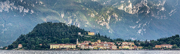 Front view of Bellagio from the lake stock photo