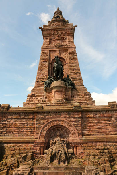 Frontal view of the Kyffhäuser monument with the equestrian statue of Kaiser Wilhelm I. stock photo