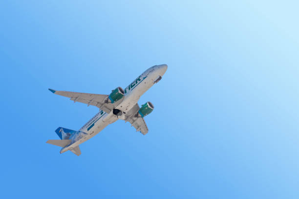 Frontier Airlines Airbus 320 aircraft taking off stock photo