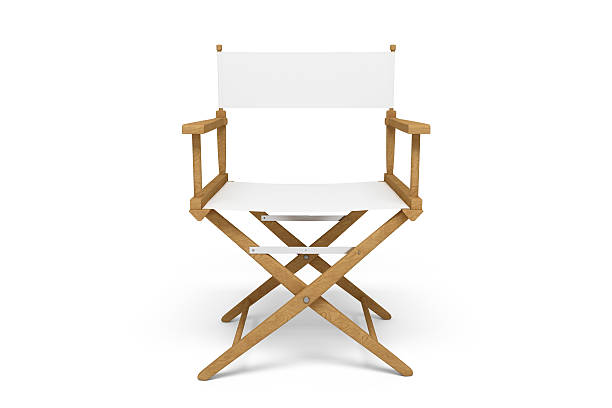 Frontside of a Director's Chair - Wooden / White (Isolated) Frontside of a wooden / white director's chair isolated on white. director stock pictures, royalty-free photos & images