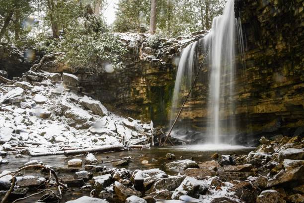 frozen waterfall - burt forest imagens e fotografias de stock