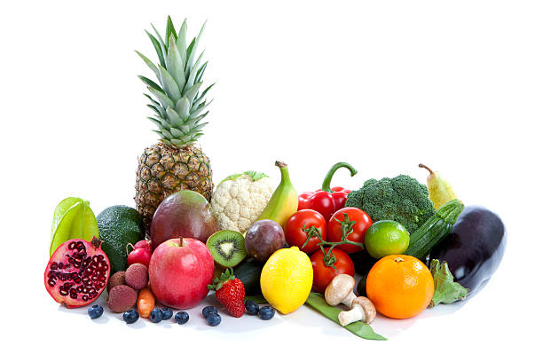 Fruit and vegetable on white background stock photo