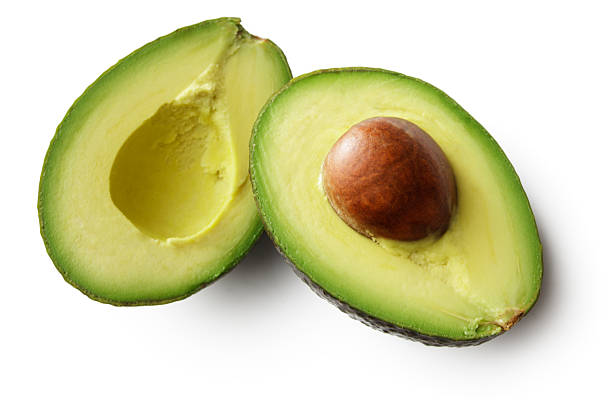 fruit: avocado isolated on white background - avocado stockfoto's en -beelden