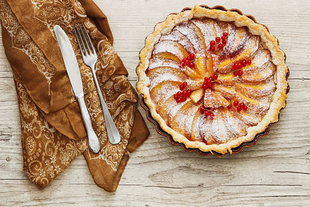fruit pie with peaches stock photo