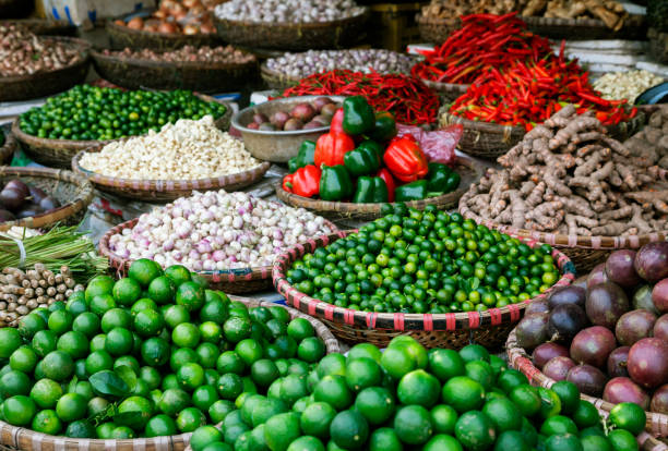 Fruits and spices at a market in Vietnam stock photo