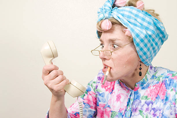 Old Lady In Curlers Night Gown - Сток картинки - iStock