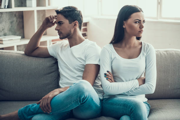 Frustrated young couple quarreled. Family quarrel. Frustrated young couple quarreled. Family quarrel. Household squabble envy stock pictures, royalty-free photos & images
