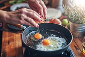 istock Frying Egg in a Cooking Pan in Domestic Kitchen 1129381764