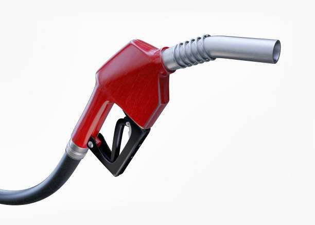 Fuel nozzle, close up view on white with clipping path. 3d render illustration  gas pump stock pictures, royalty-free photos & images