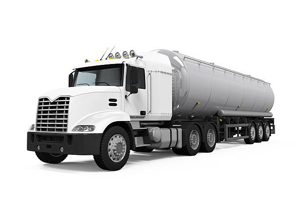 fuel tanker truck - tanklastwagen stock-fotos und bilder