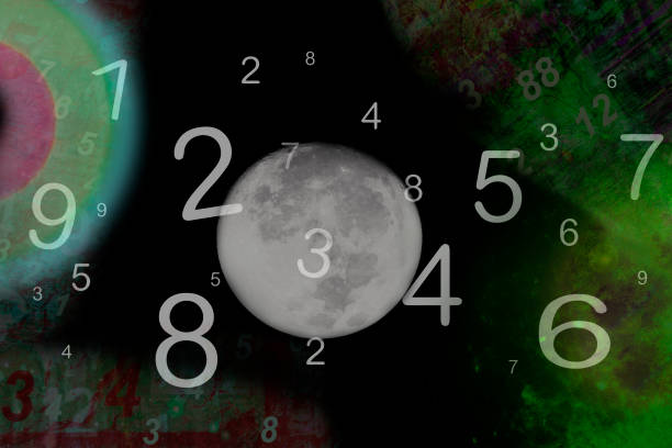 full moon and numbers around it, numerology - numerologia imagens e fotografias de stock