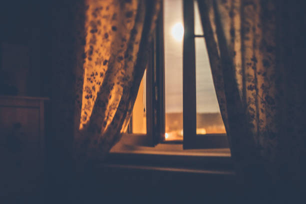Full moon night by the window in summer Full moon night by the window in summer moonlight stock pictures, royalty-free photos & images