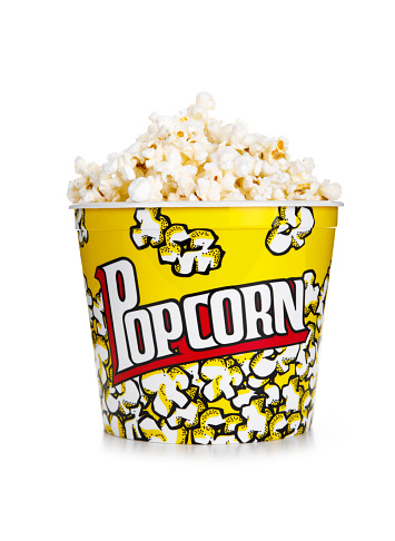 Download Full Yellow Bucket Of Popcorn Isolated On The White Background Stock Photo Download Image Now Istock Yellowimages Mockups