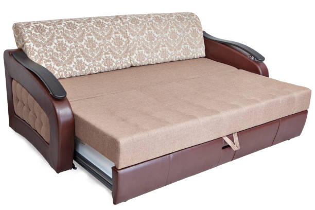 Full-size pull-out sofa sleeper light brown fabric