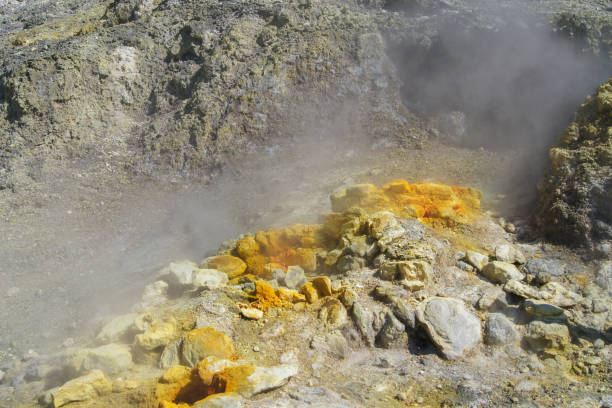 Fumarole in the Solfatara crater in the Phlegraean Fields in Italy stock photo