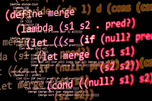 Functional programming code -  declarative paradigm, red color stock photo