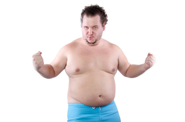 funny bodybuilder. overweight man. - chubby nerd pictures стоковые фото и и...