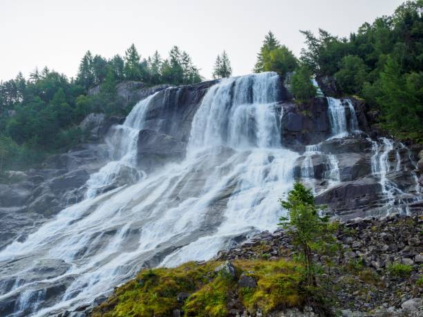 Furebergfossen waterfall near Rosendal, Norway. stock photo