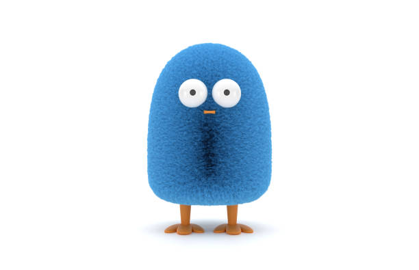 Furry Toy Bird 3D Blue Furry Bird Character On White Background monster fictional character photos stock pictures, royalty-free photos & images