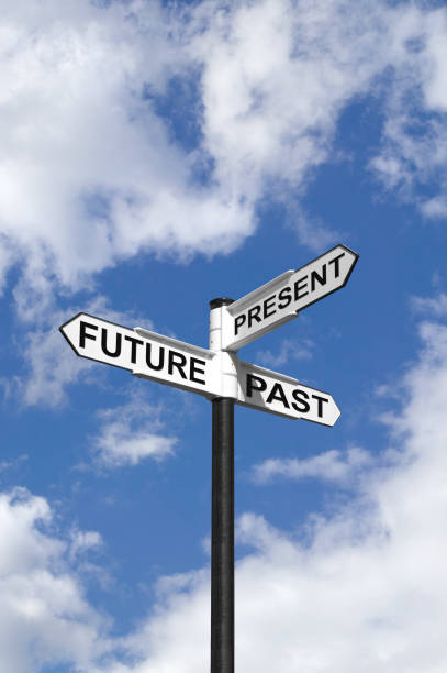 Future Past & Present sign in the sky stock photo