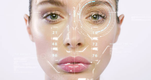 Futuristic and technological scanning of the face of a beautiful...