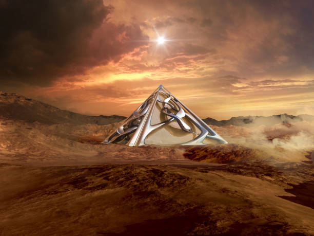 futuristisk arkitektur på en utomjordisk planet - building a pyramid bildbanksfoton och bilder