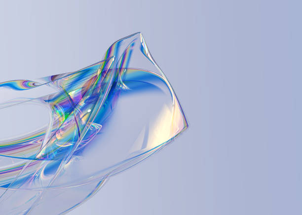 futuristic chromatic gradient abstract shape graphic design element 3d rendering, transparent fluid dispersion effect material for creative banner - holographic foil stok fotoğraflar ve resimler
