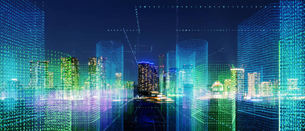 concetto futuristico di città. - smart city foto e immagini stock
