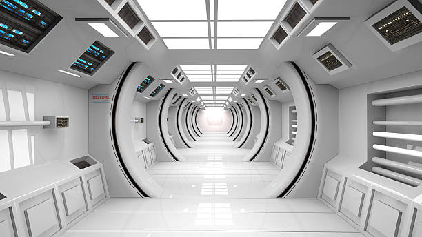 Futuristic corridor SCIFI 3d design. SCIFI interior corridor spaceship stock pictures, royalty-free photos & images