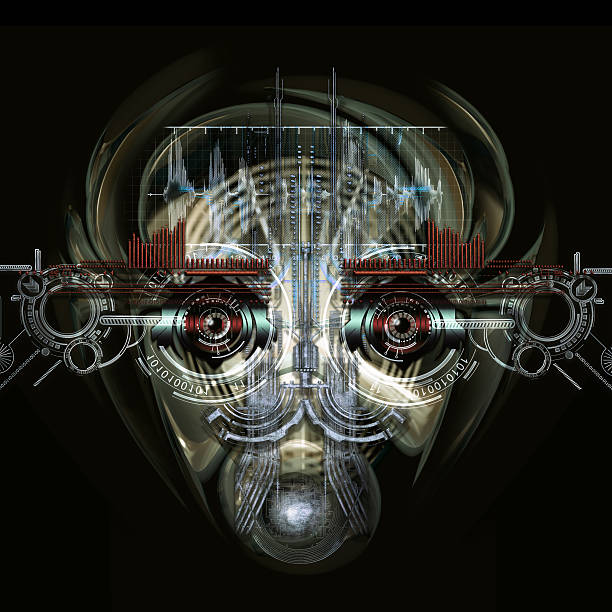 futuristic cyborg face, 3D illustration stock photo