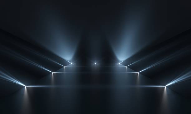 Futuristic dark podium with light and reflection background. Futuristic dark podium with light and reflection background. 3D rendering. techno music stock pictures, royalty-free photos & images