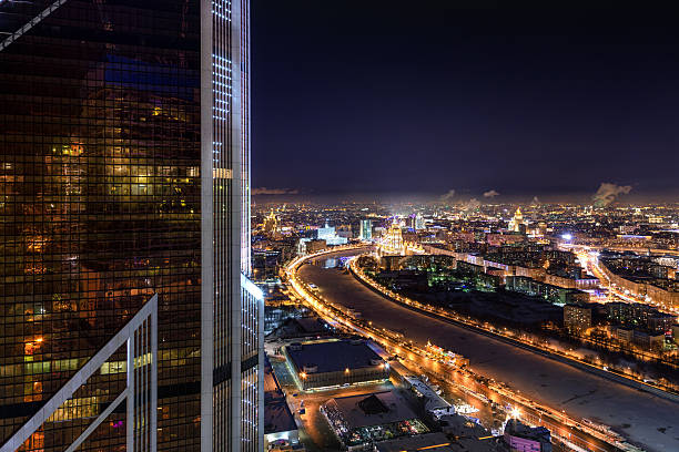 Futuristic exterior of skyscraper in Moscow stock photo