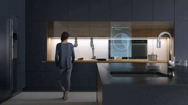 futuristiskt kök på natten - smart home bildbanksfoton och bilder