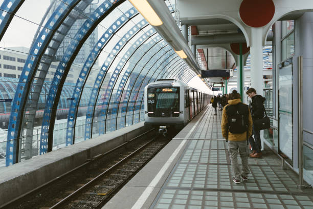 Futuristic view of the Amsterdam Sloterdijk metro station in Amsterdam, the Netherlands stock photo