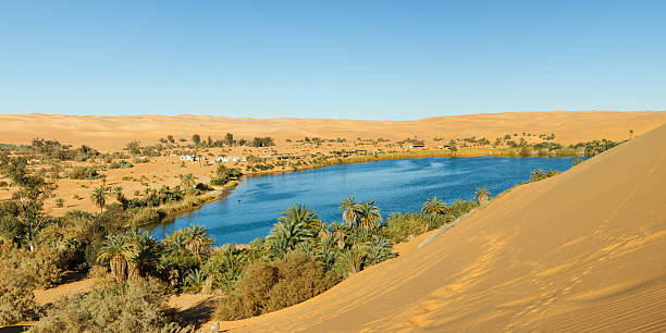 Gaberoun Lake - Desert Oasis, Sahara, Libya stock photo