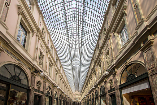 Glazed shopping arcade in Brussels of 19th century, Belgium