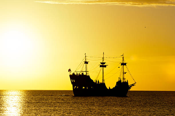 Galleon Ship at Dusk stock photo