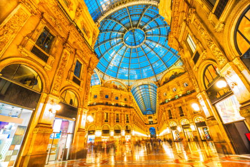 Galleria Vittorio Emanuele II Dome Detail at Night, Milan Italy
