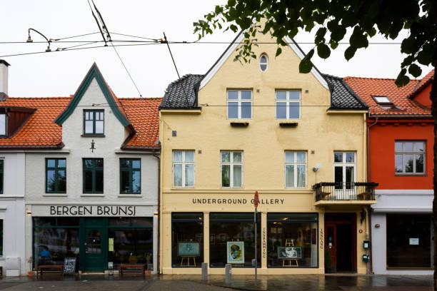 Gallery and coffee shop facade on the city of Bergen stock photo