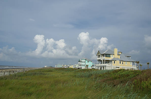 Galveston beach houses stock photo