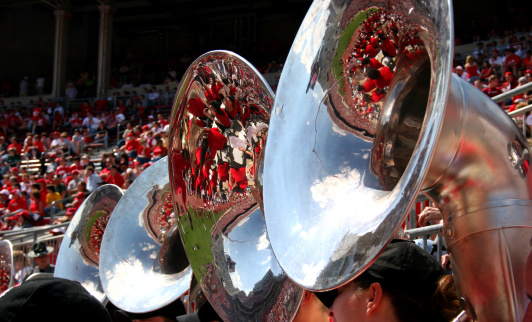 Excitement of game day reflected in tubas