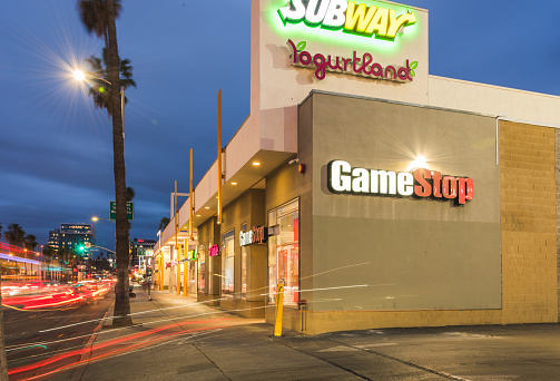 LOS ANGELES, CA - Jan 28: GameStop located in Sunset Boulevard, Los Angeles on January 28, 2021.