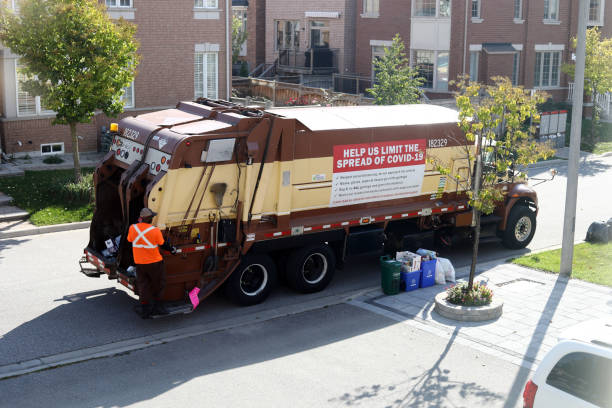 Garbage collection day in Ontario in autumn stock photo