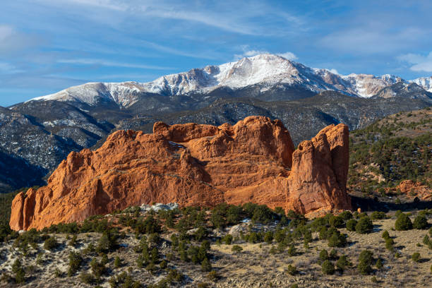 Garden of the Gods and Pikes Peak stock photo