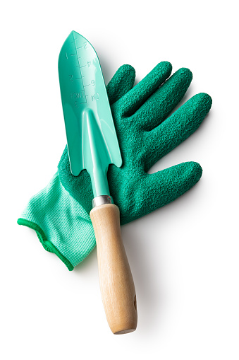 Gardening: Trowel and Gardening Glove Isolated on White Background
