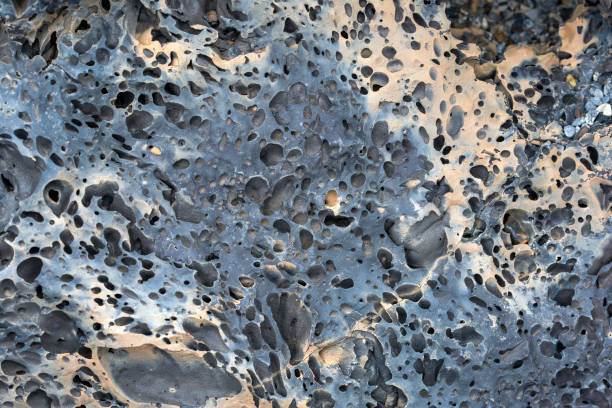gas bubbles in pahoehoe lava, Craters of the Moon National Monument, Idaho Voids from gas bubbles trapped in pahoehoe lava as it cooled. Craters of the Moon National Monument, Idaho, USA. basalt stock pictures, royalty-free photos & images