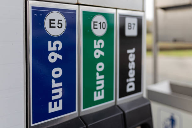 Gas station Euro95 E5, Euro95 E10 and B7 Diesel stock photo