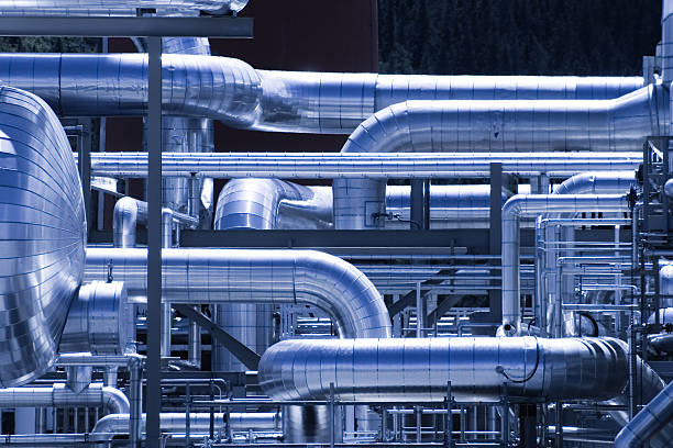 Gasplant Ductwork ductwork at a gas processing plant. oil and gas plant stock pictures, royalty-free photos & images