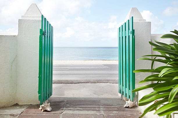 Gate Looking Out Onto Caribbean Sea stock photo