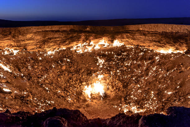 Gate of Hell in Turkmenistan desert stock photo